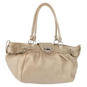 Salvatore Ferragamo Gancini Marissa Tote Bag Leather Beige Silver Auth bs30081
